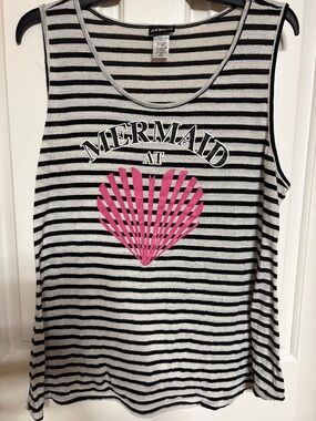 Joe Boxer Black & White Striped Tank with Pink Shell Graphic